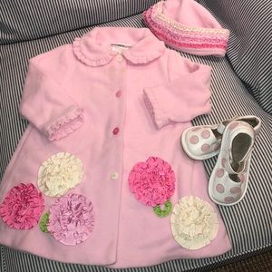 2T Girls Bonnie Jean soft pink fleece coat & hat